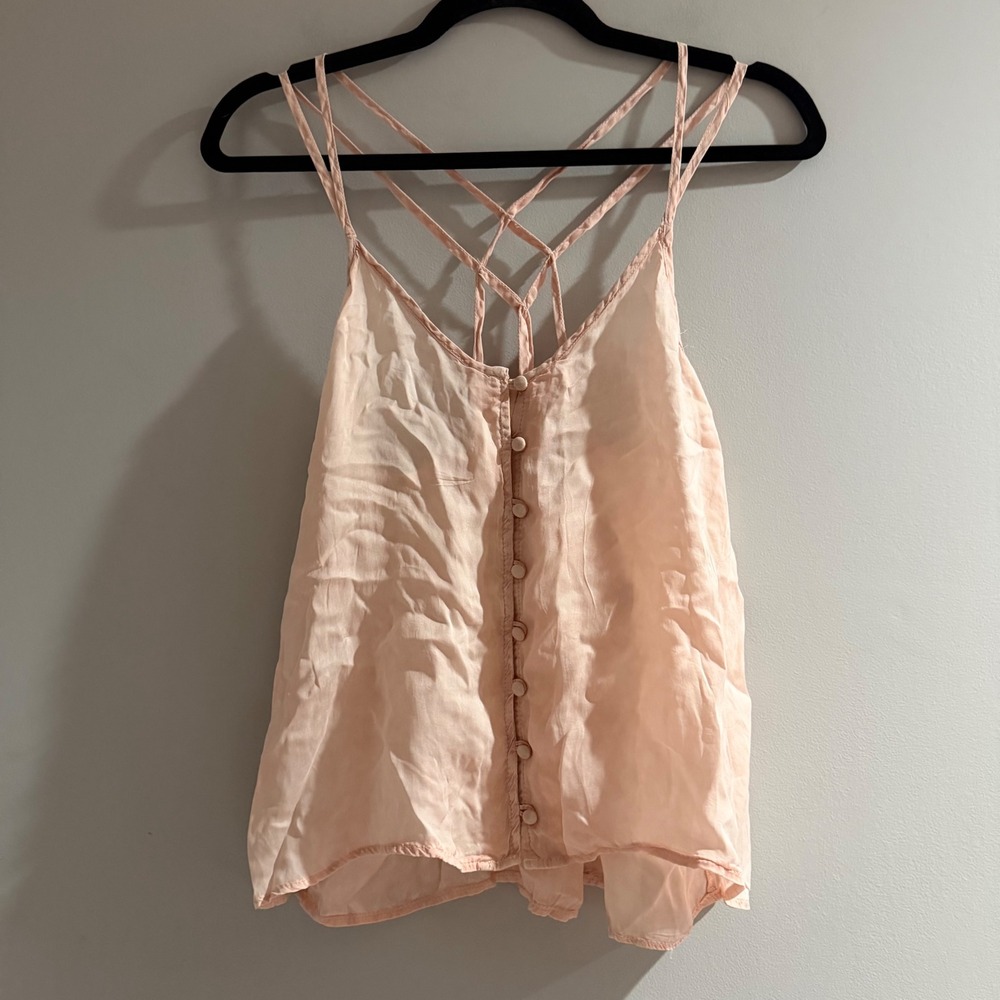 American Eagle Camisole Womens Medium Peach Good Strappy Cage Back Cupro Top